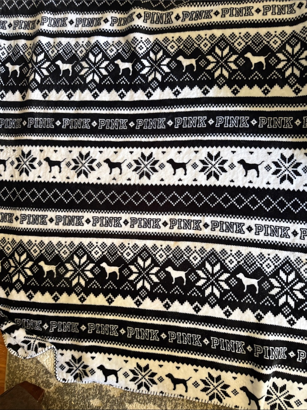 PINK Victoria's Secret Black & White Fair Isle Dog Crewneck Sweater